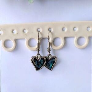 Fashion Silver Heart Earrings with Blue Accents (EUC)